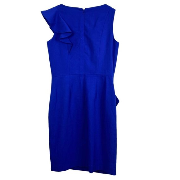 Calvin Klein Royal Blue Ruffle Sheath Dress Size 8 - Picture 9 of 15